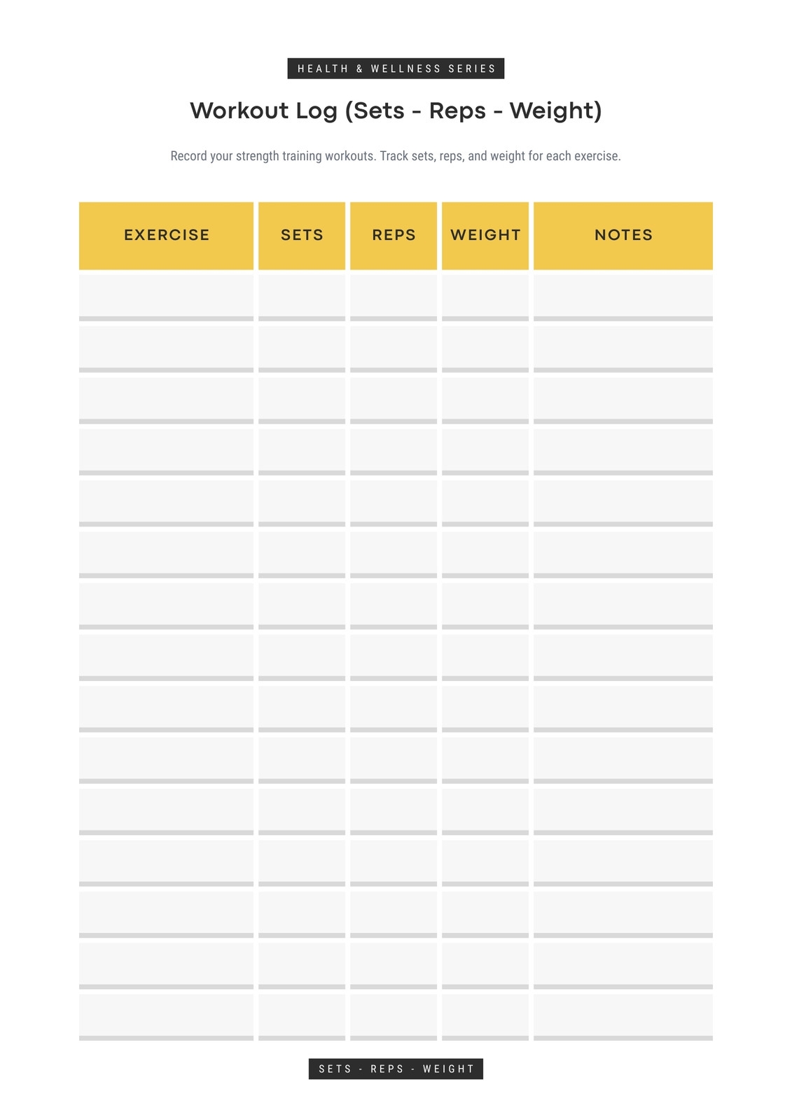 Printable Workout Logs Template