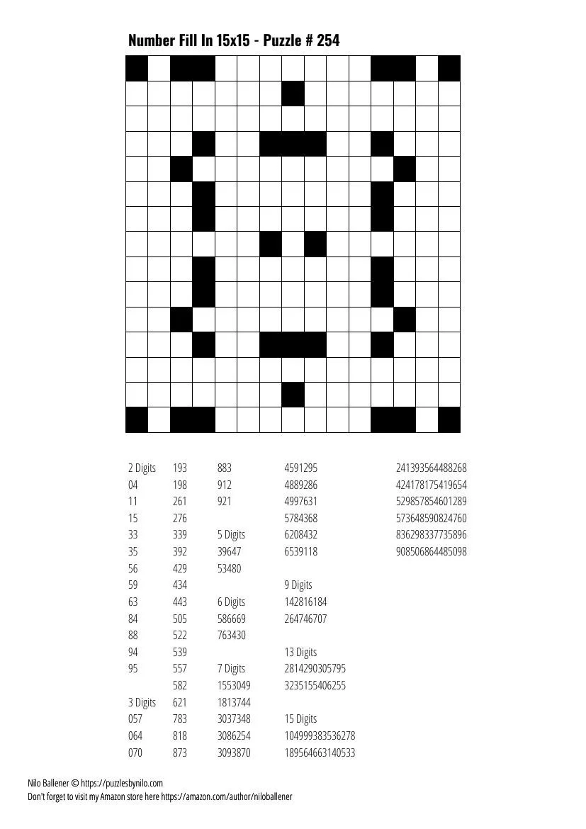 Free Downloadable Puzzle Number Fill In 15x15 254 Puzzles By Nilo