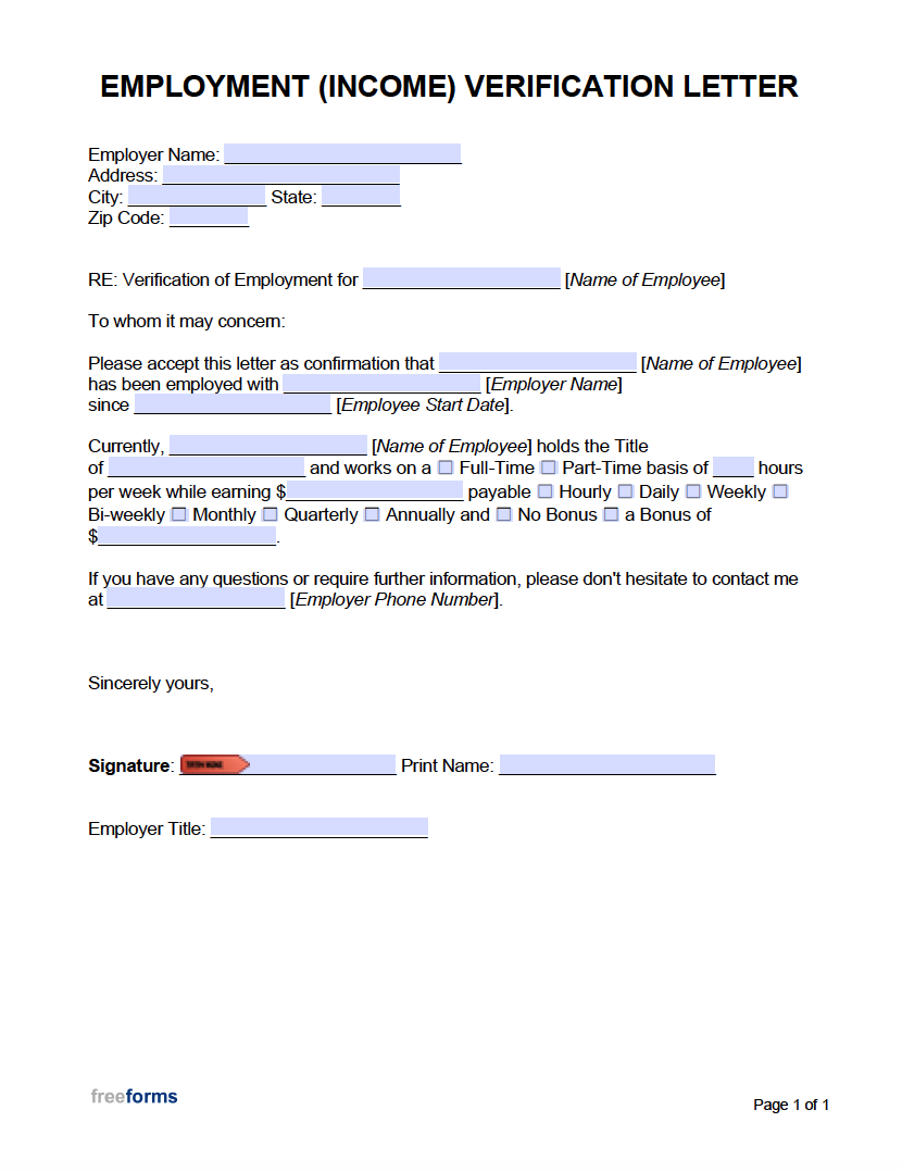 Free Employment Income Verification Letter PDF Word