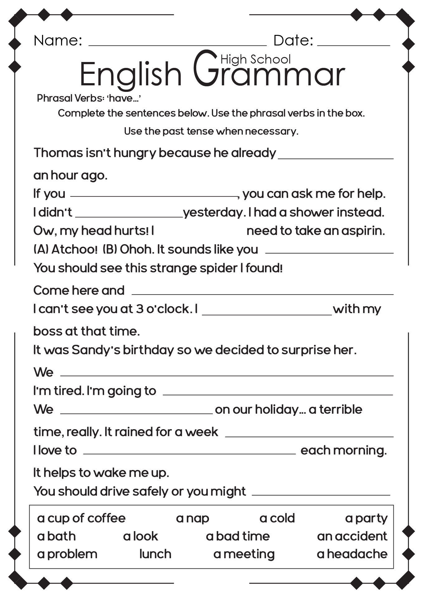 Free Free Printable Grammar Worksheet For High School Download 