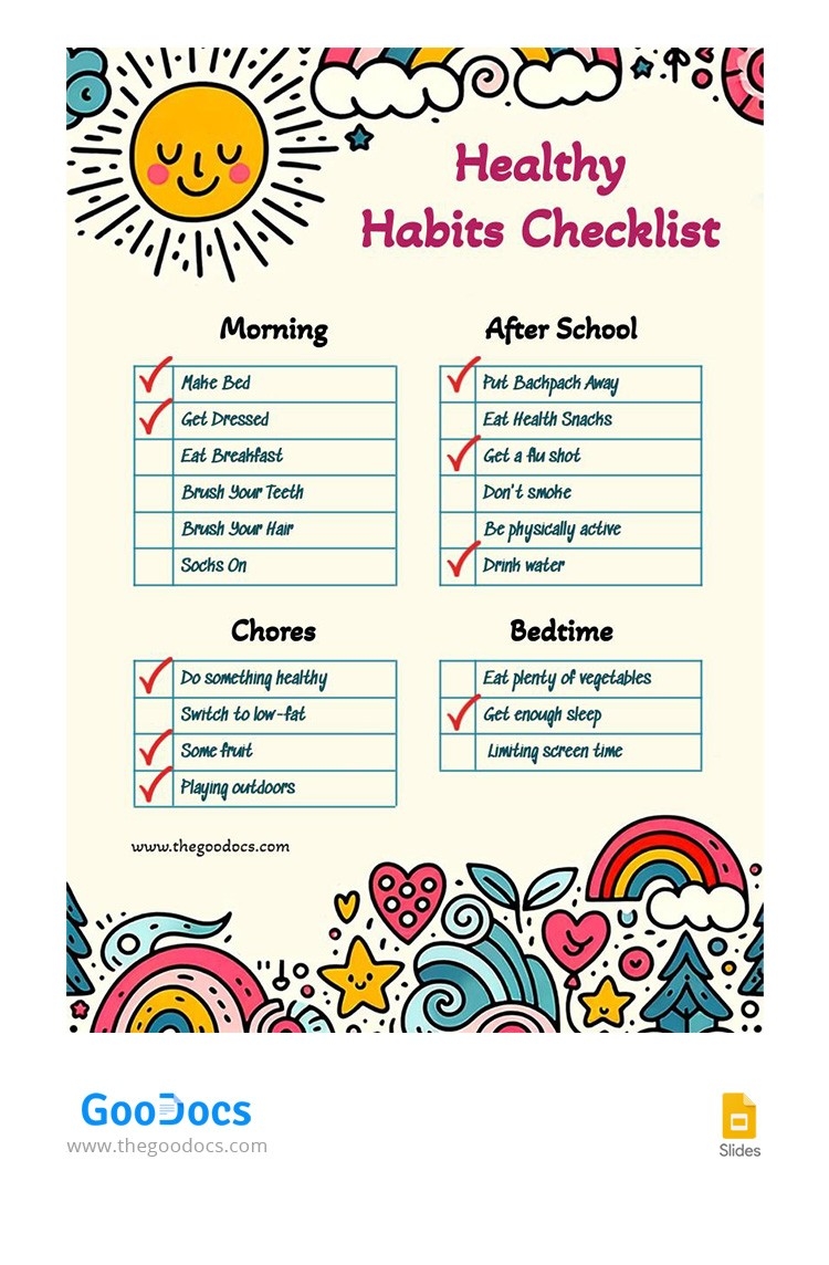 Free Healthy Habits Daily Checklist Template In Google Slides And 
