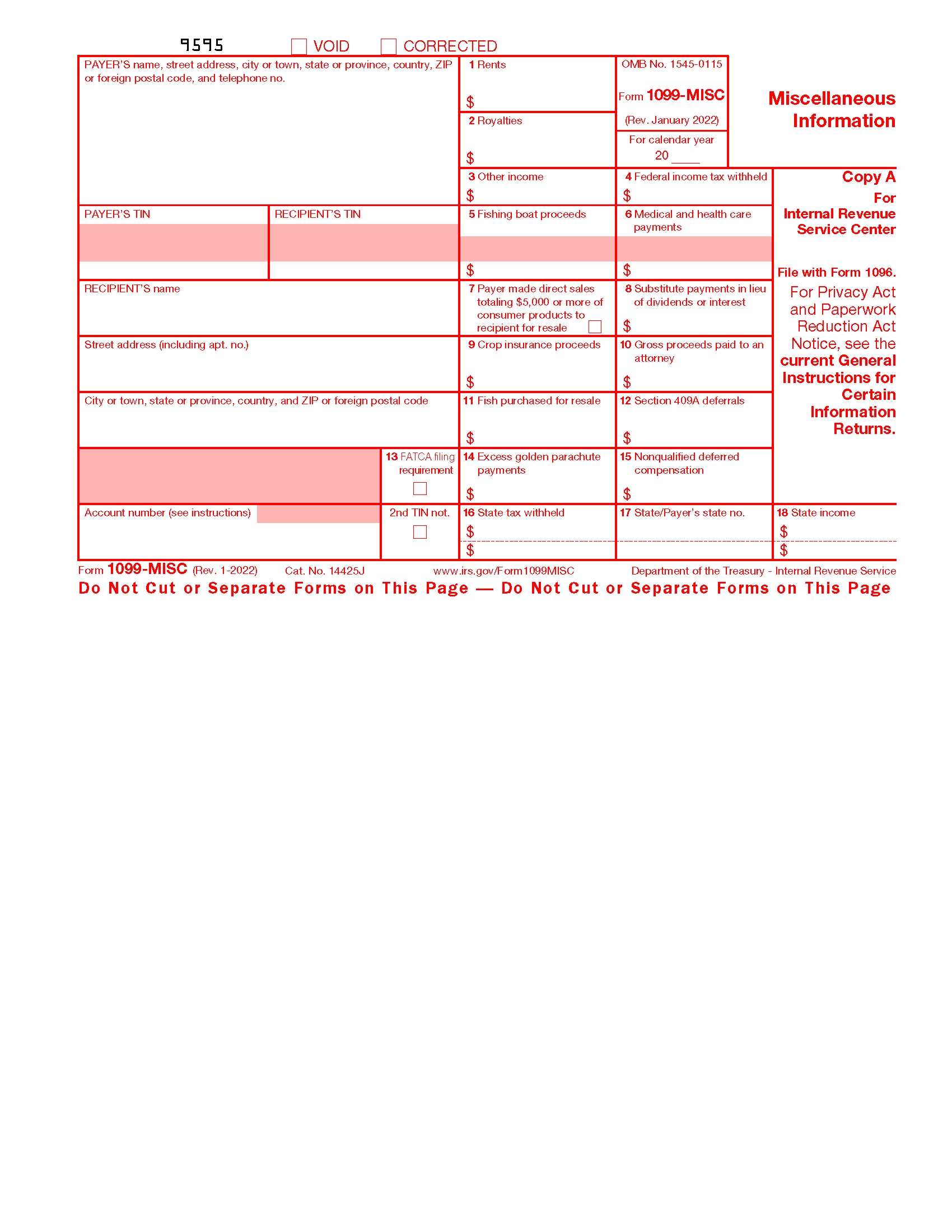 Free IRS Form 1099 MISC PDF EForms