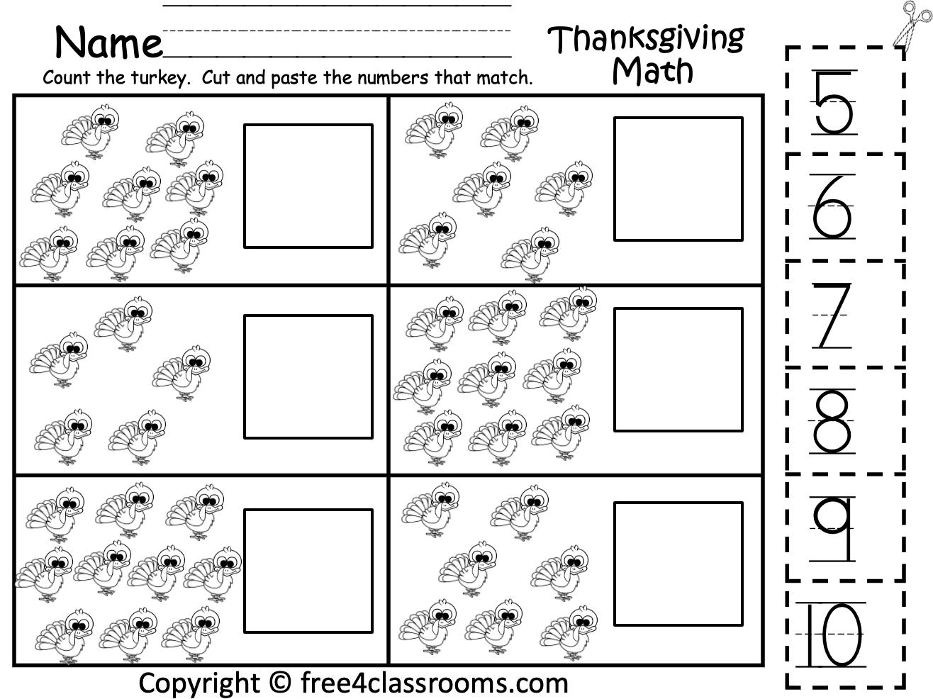 Free Kindergarten Cut And Paste Worksheet Thanksgiving Free 