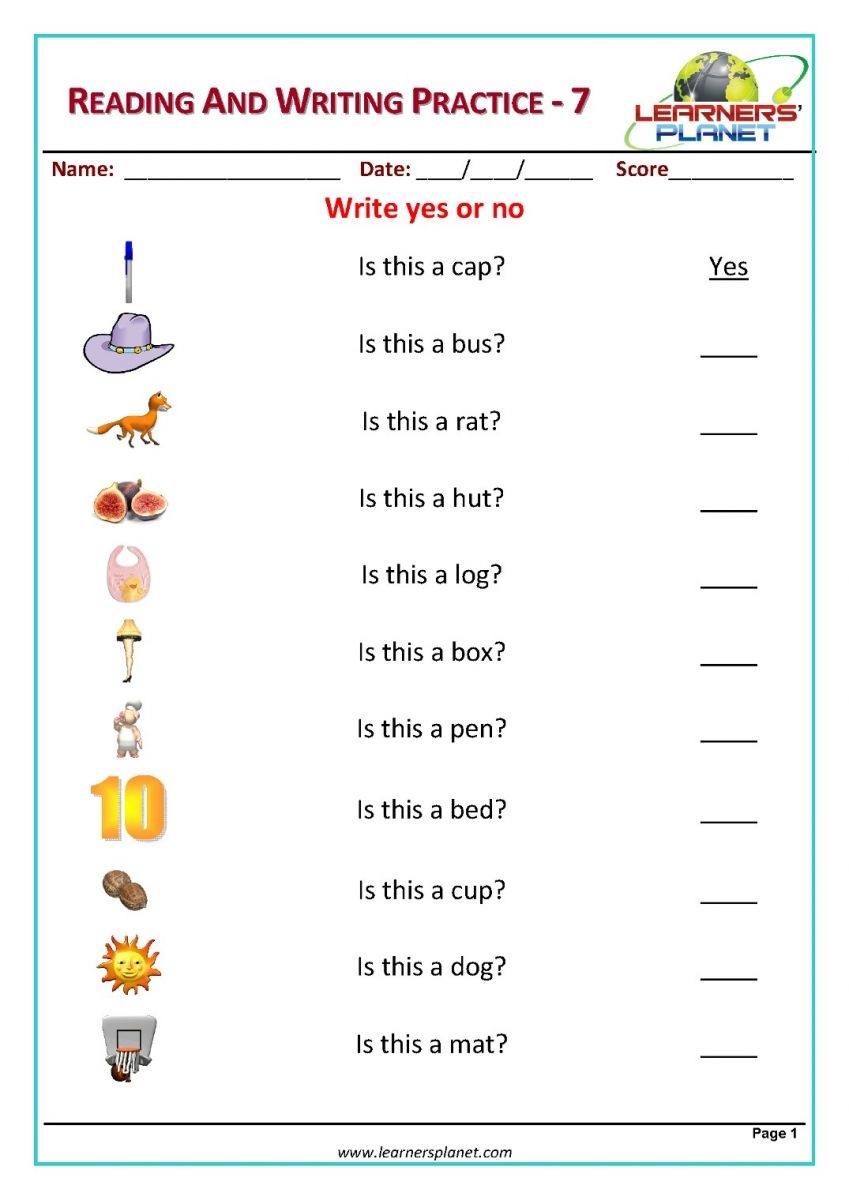Free Kindergarten Reading And Writing Worksheet Download Free 