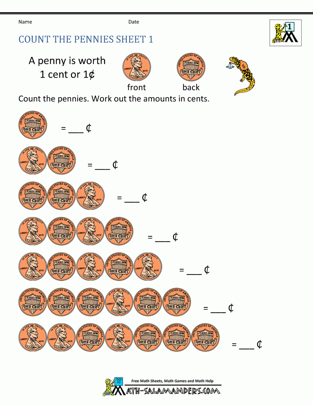 Value Of Coins Worksheet Printable Free