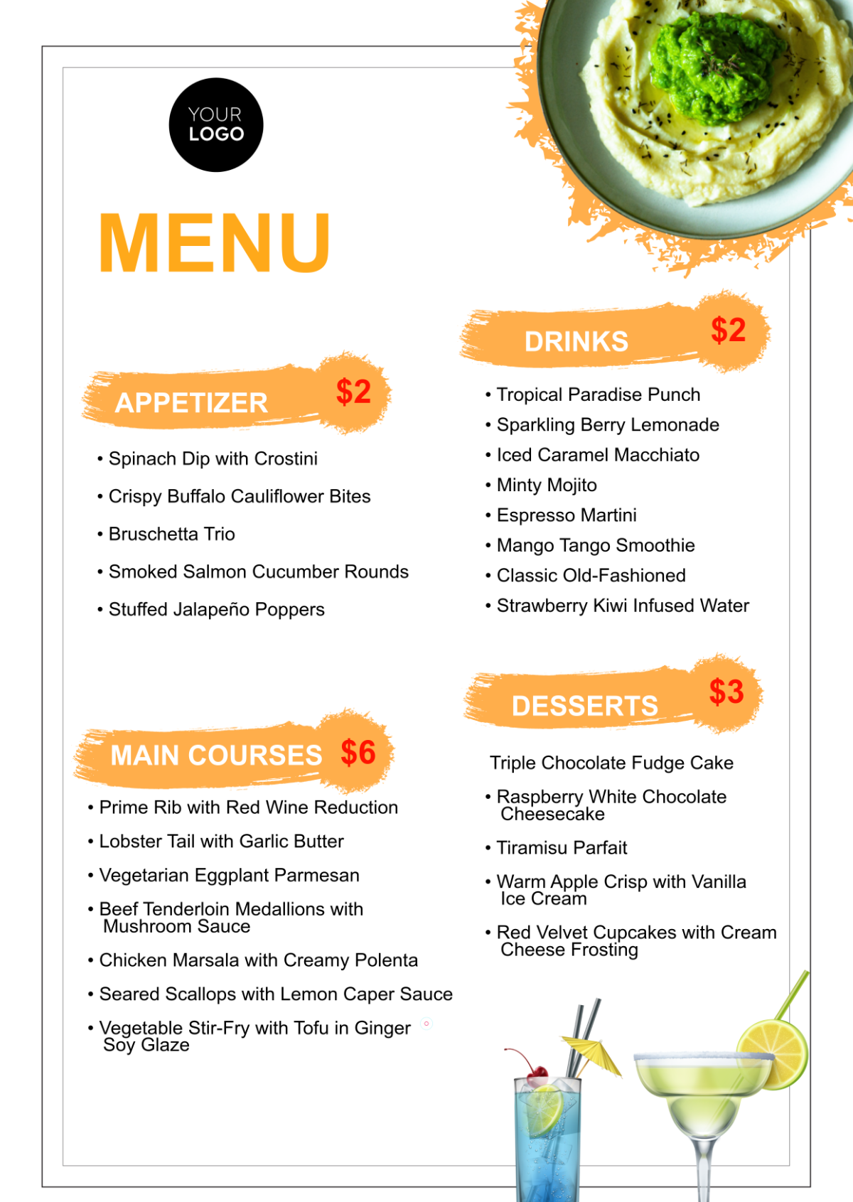 Free Menu Templates Editable And Printable