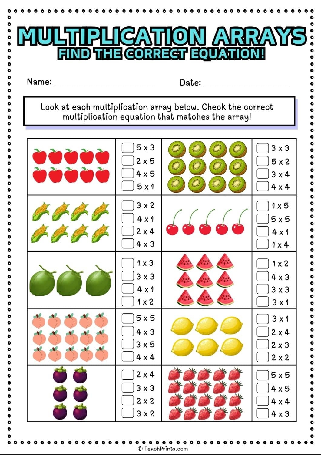 Free Printable Array Worksheets For 2nd Grade