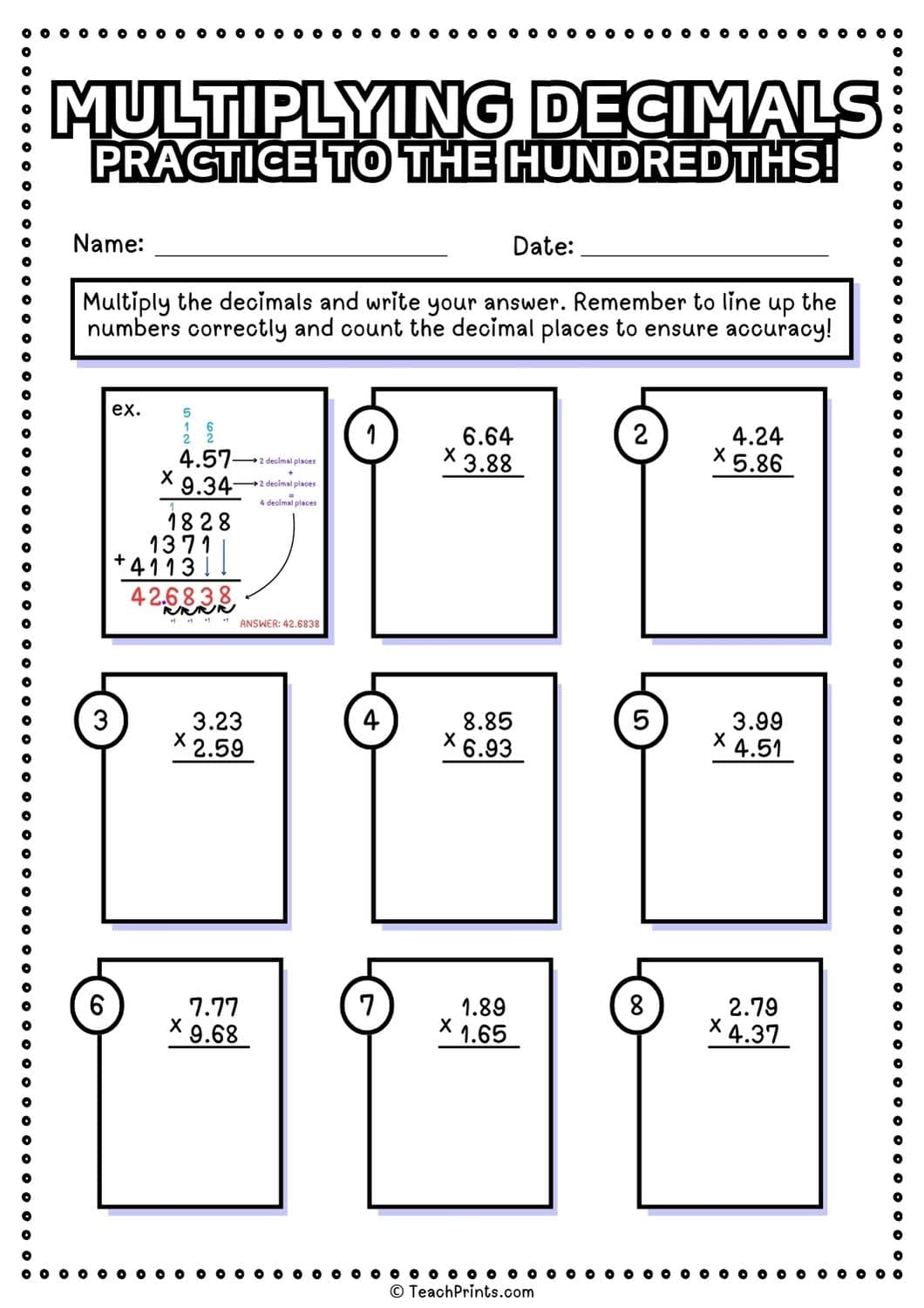 Free Printable Multiplying Decimal Worksheets