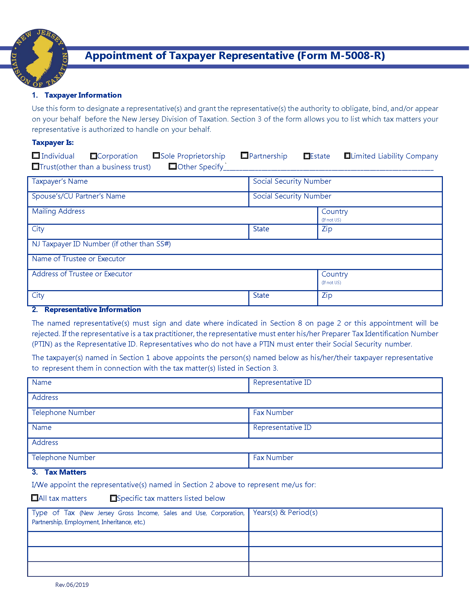 Free New Jersey Tax Power Of Attorney Form M 5008 R PDF