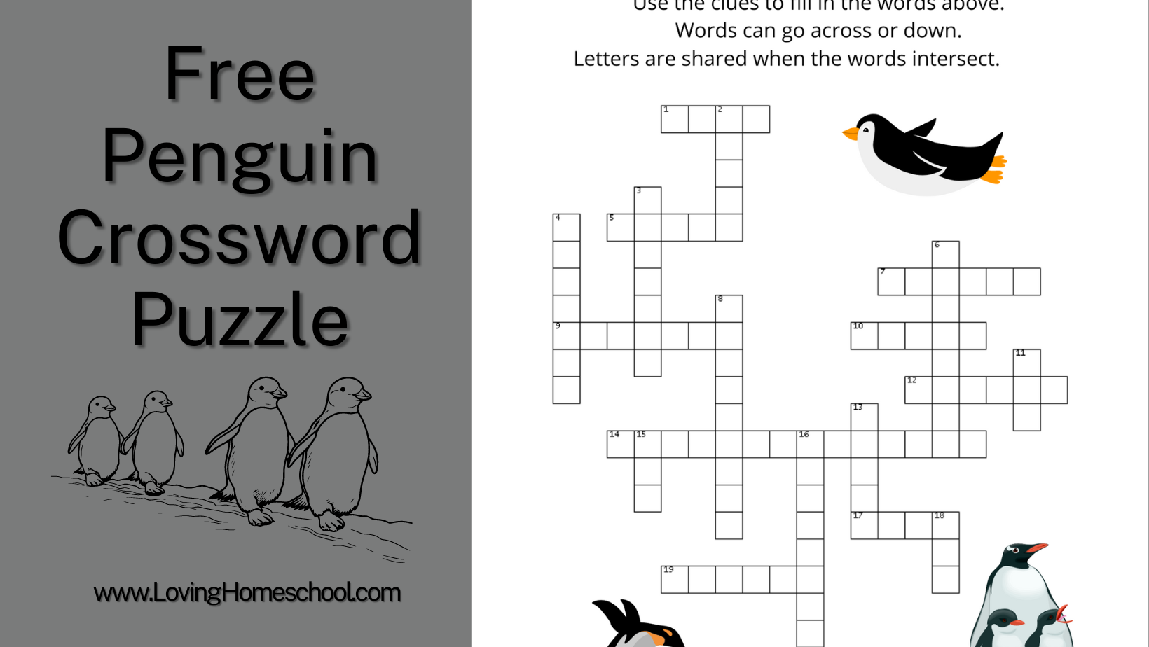 Free Penguin Crossword Puzzle LovingHomeschool