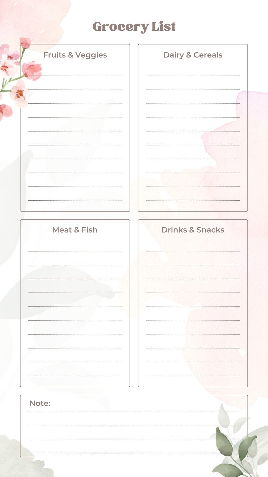 Free Printable Grocery List Template