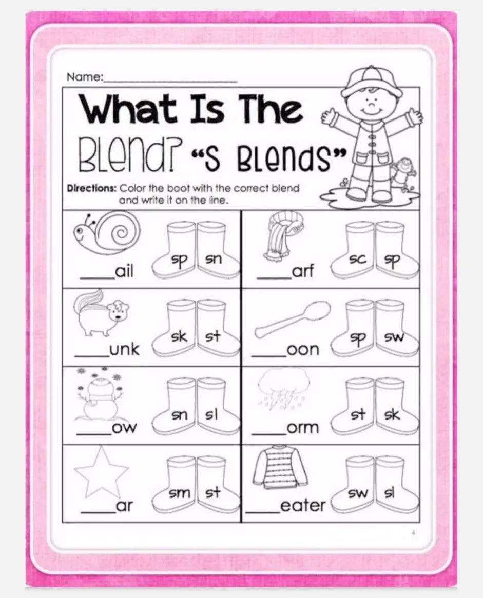 Free Printable Blend Worksheets Pdf Activity School For Kids
