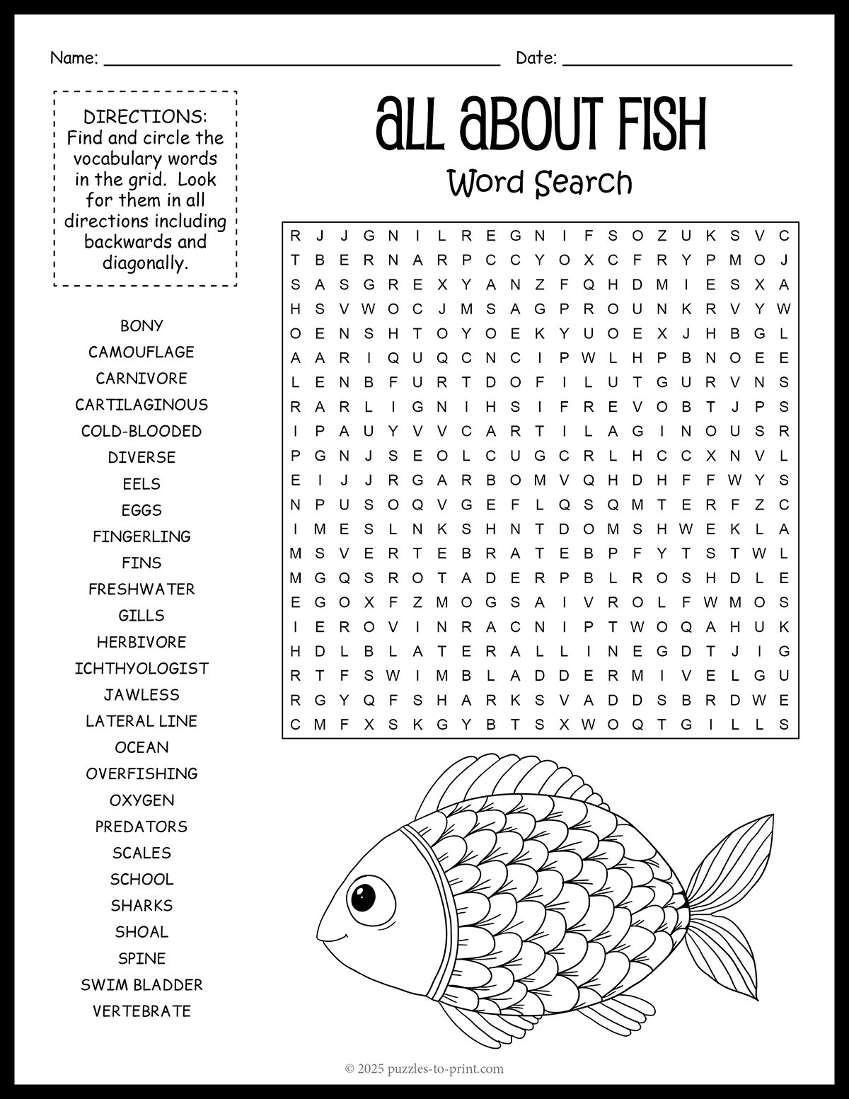 Free Printable Fish Word Search