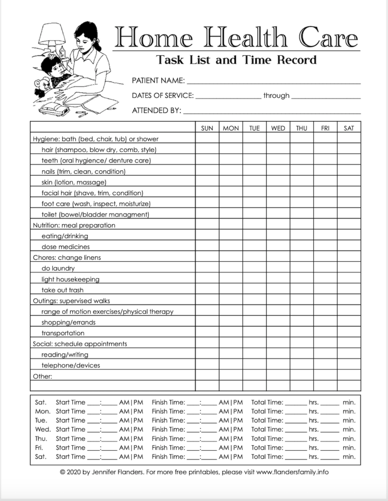 Free Printable Home Health Care Chart