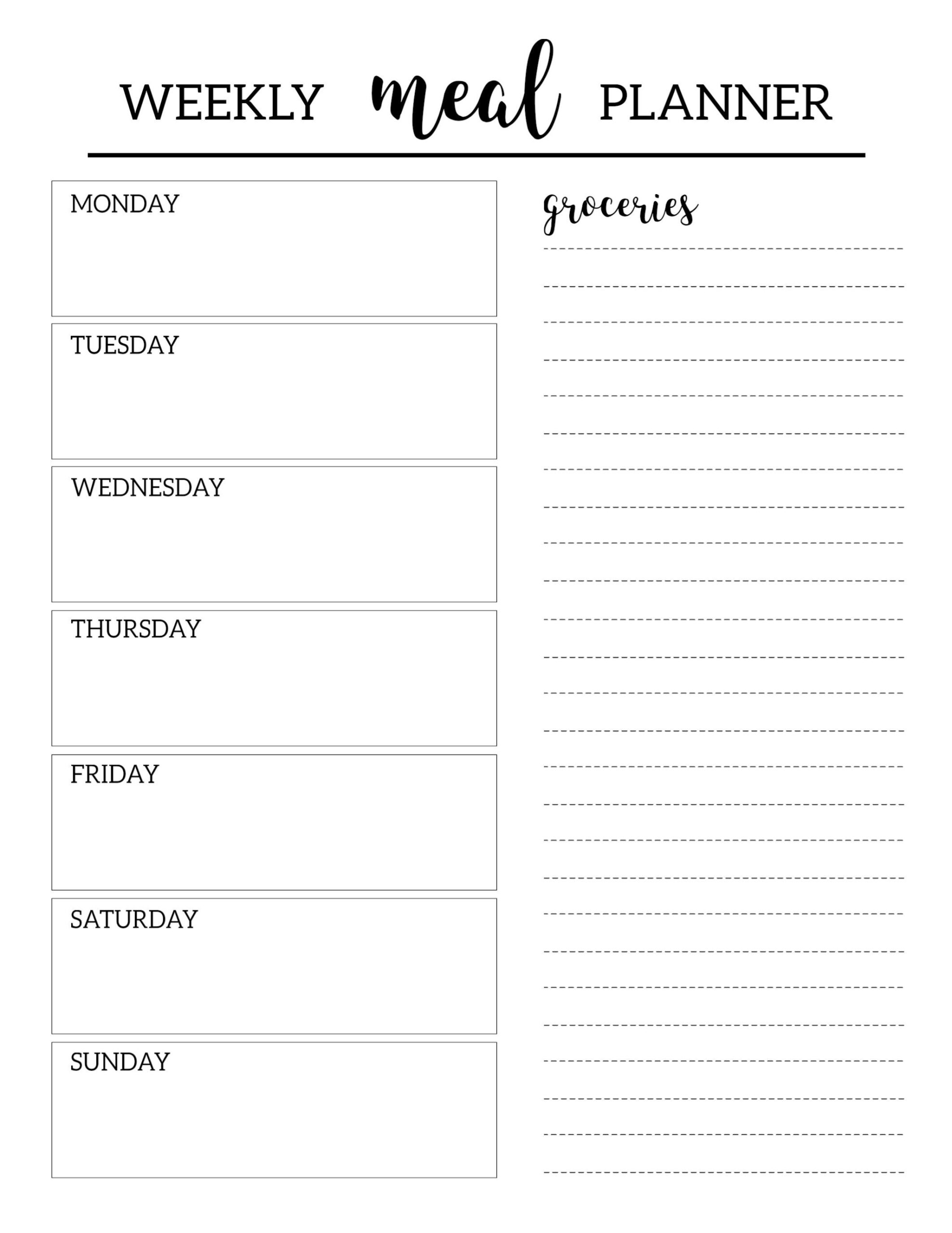 Printable Weekly Meal Plan Template