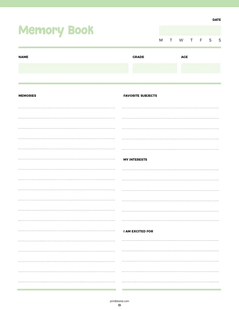 Free Printable Memory Book Templates PDF 16 School Memories