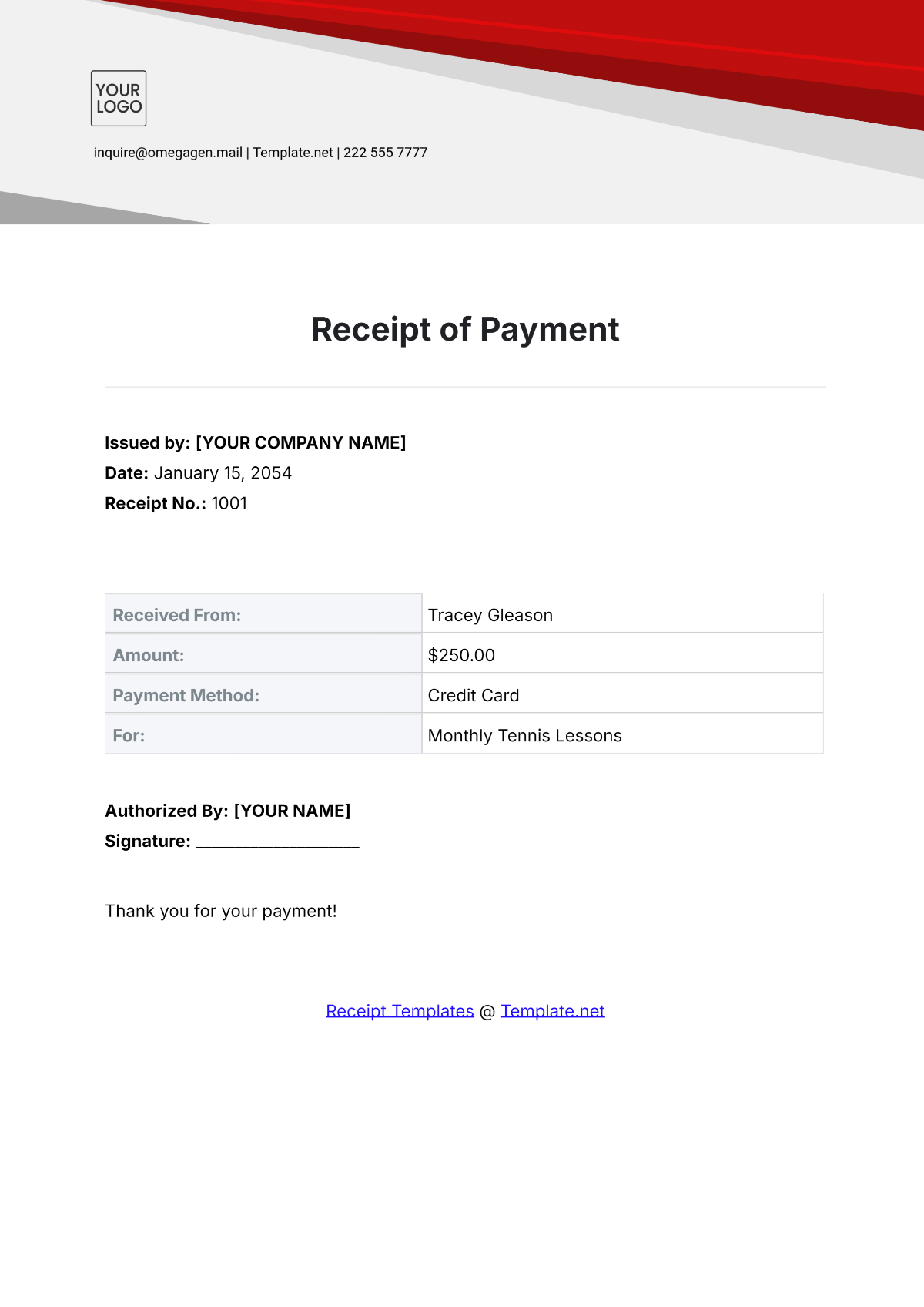 Printable Payment Receipt Template