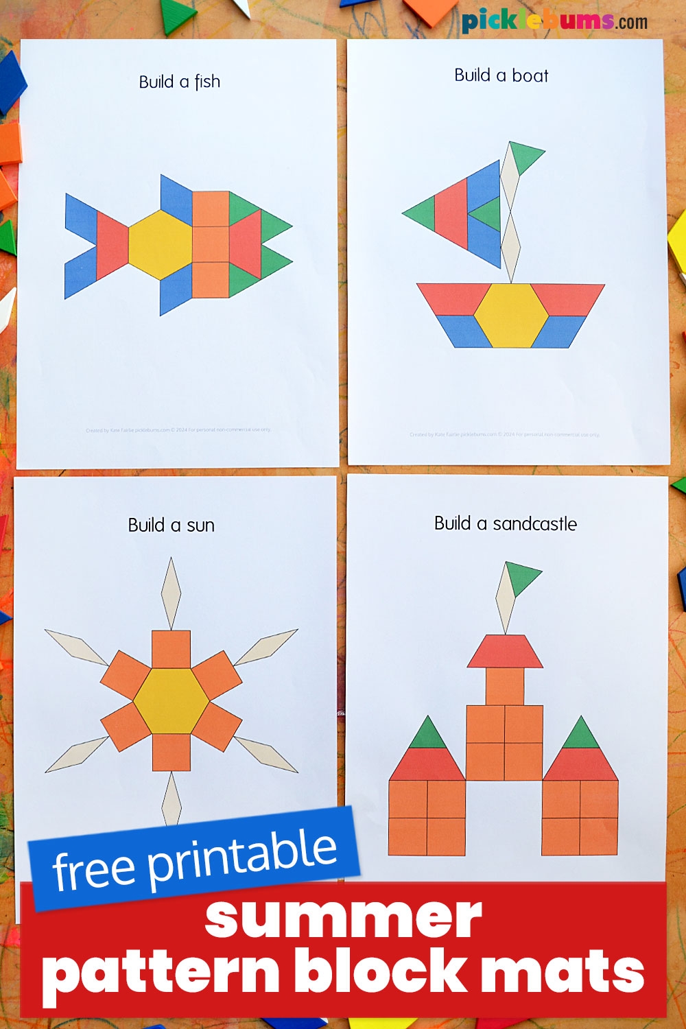 Free Printable Summer Pattern Block Mats Picklebums