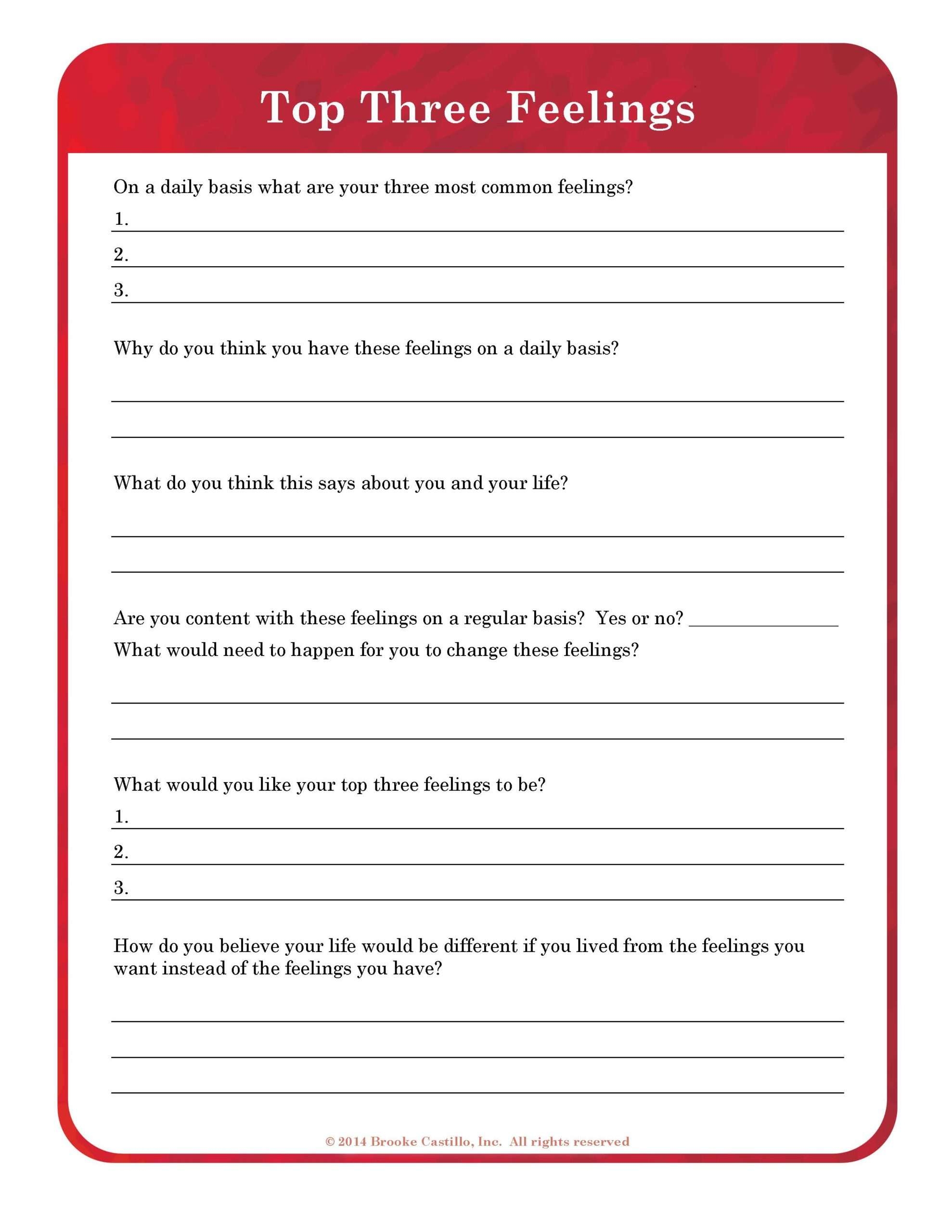 Mental Health Worksheets Printable Free