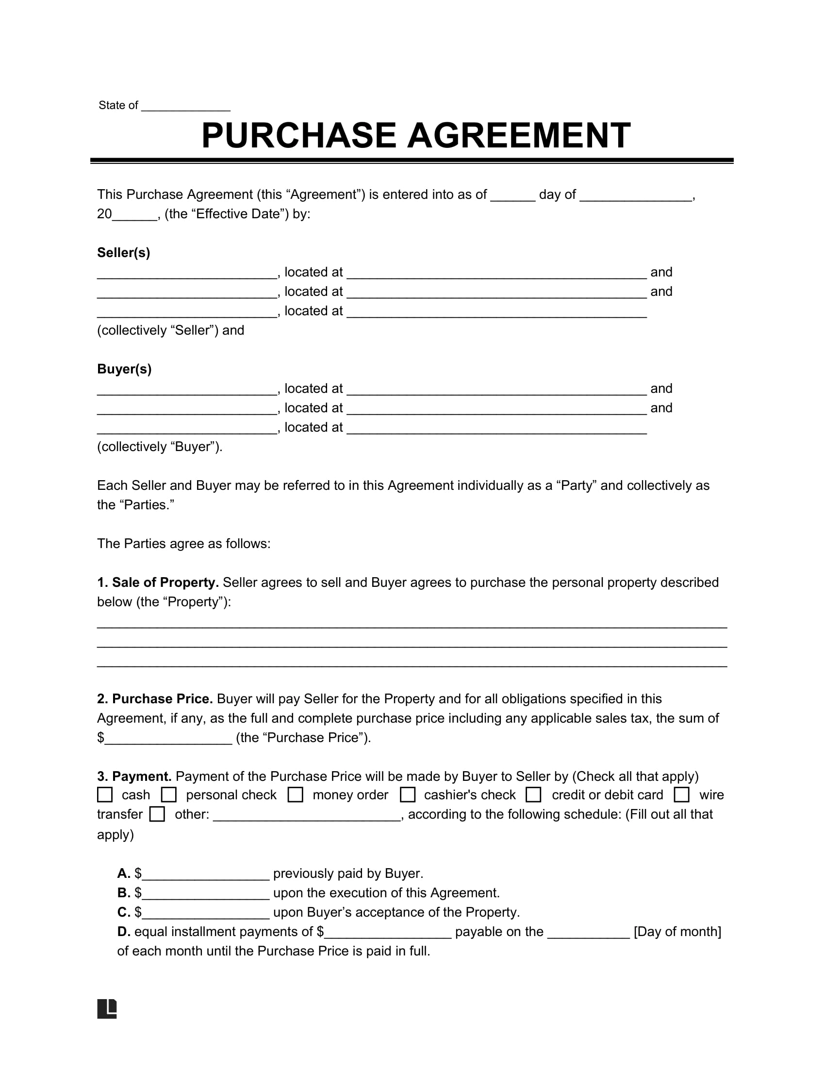 Free Purchase And Sale Agreement Template PDF amp Word