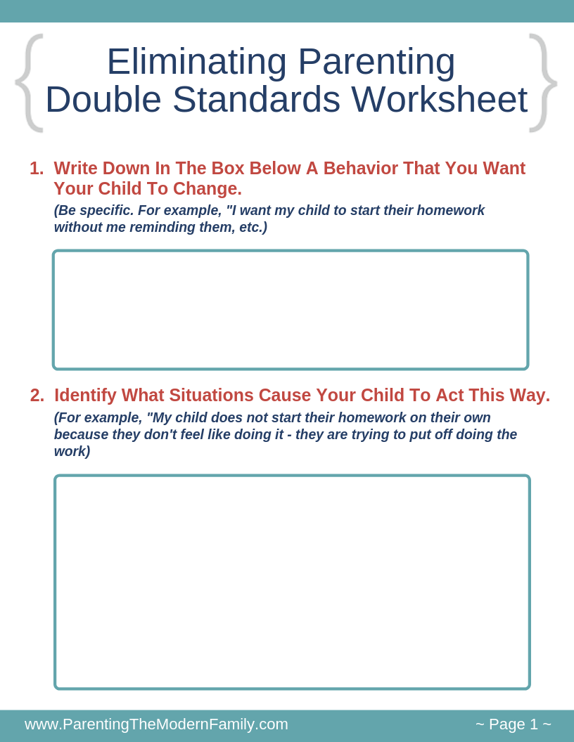 Parenting Worksheets For Parents