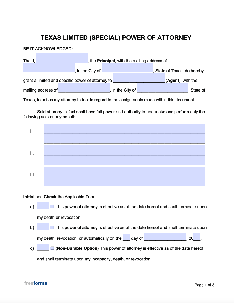 Power Of Attorney Forms Free Printable