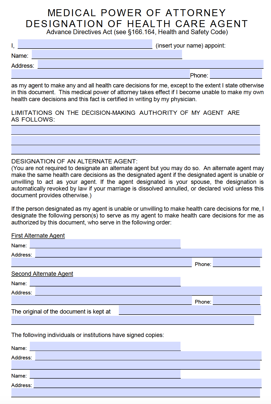 Printable Form For Power Of Attorney Texas