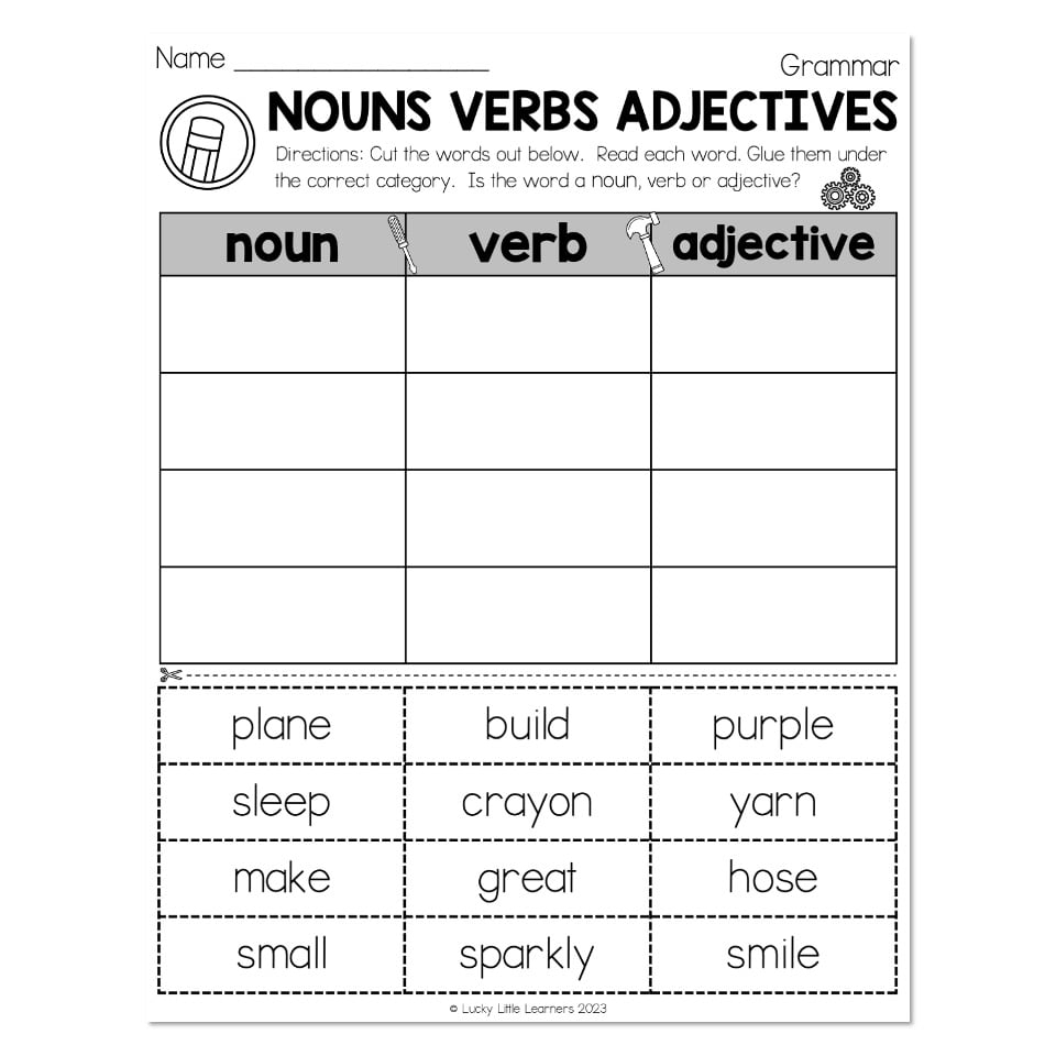 Free Verb Noun Adjective Worksheet Download Free Verb Noun 