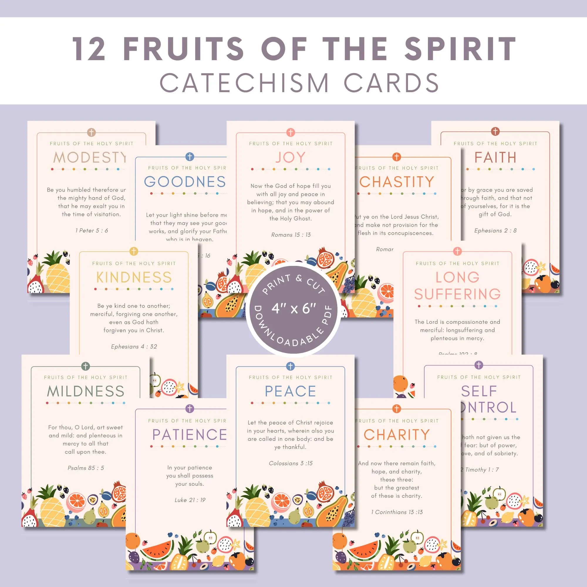Fruits Of The Holy Spirit Catechism Cards Catholic Bible Verse 