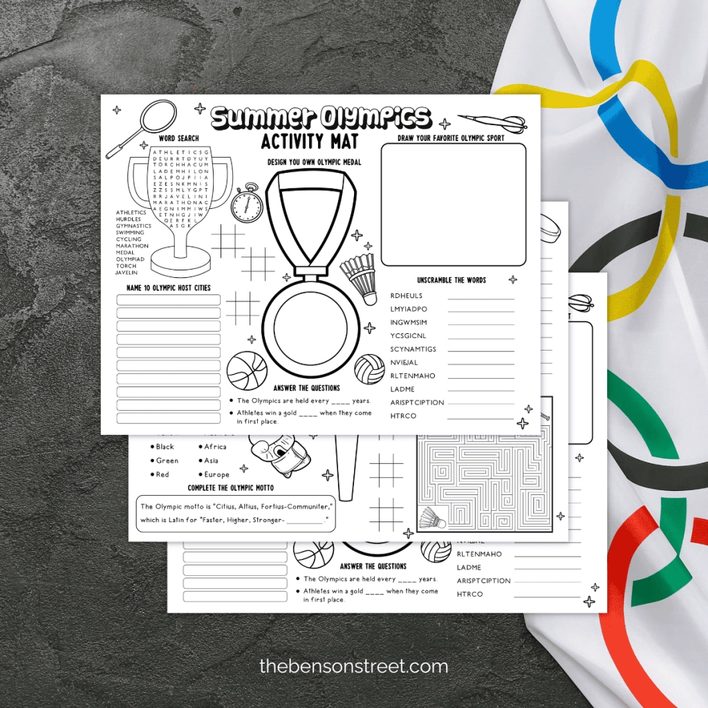 Fun Free Printable Summer Olympics Activity Placemat For Kids 