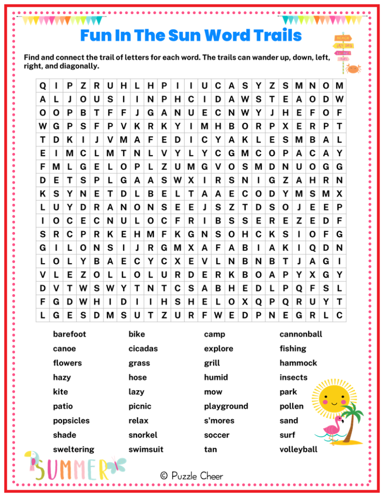 Fun In The Sun Word Trails Puzzle Puzzle Cheer