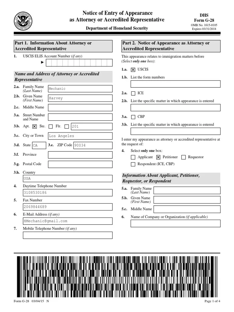 G 28 unlocked PDF United States Citizenship And Immigration 
