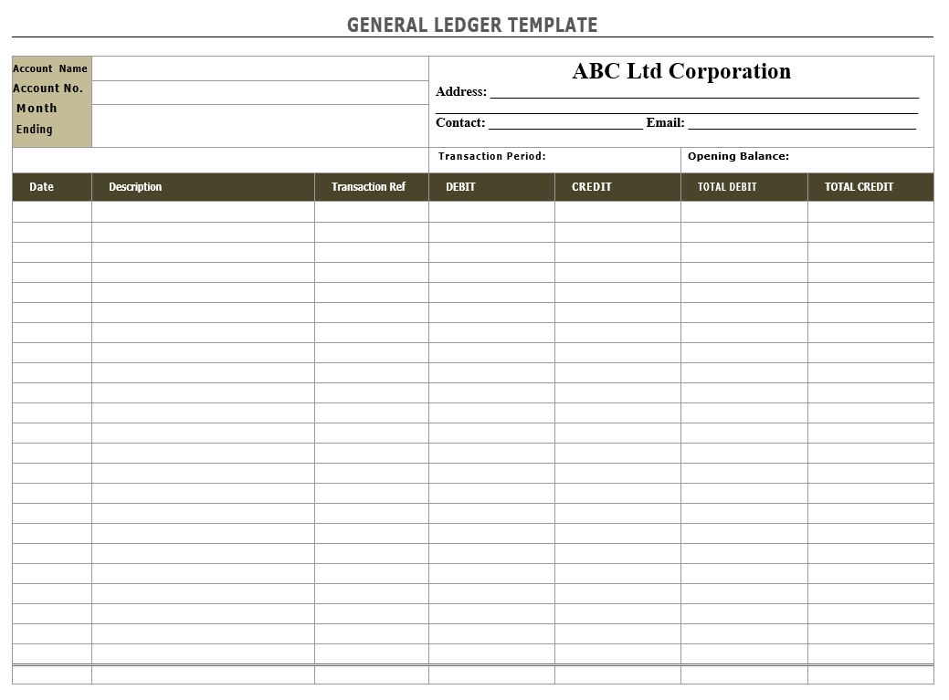 General Ledger Template Free Word Templates