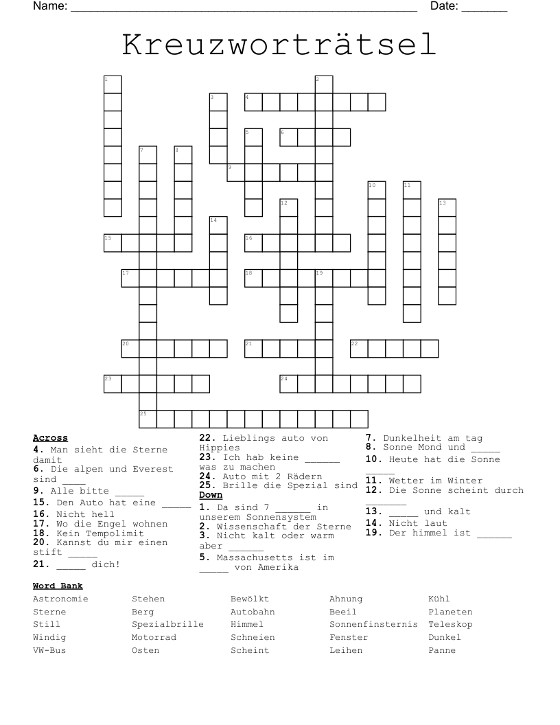 German Crossword Puzzles Printable