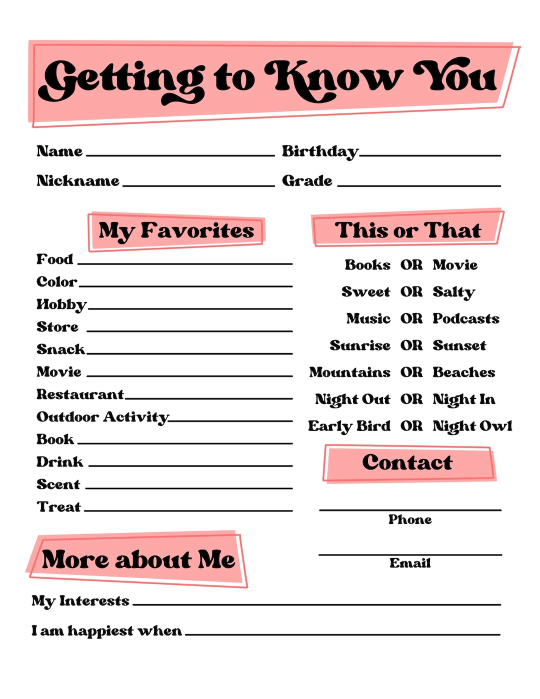 Get To Know You Getting To Know You Page Get To Know You 