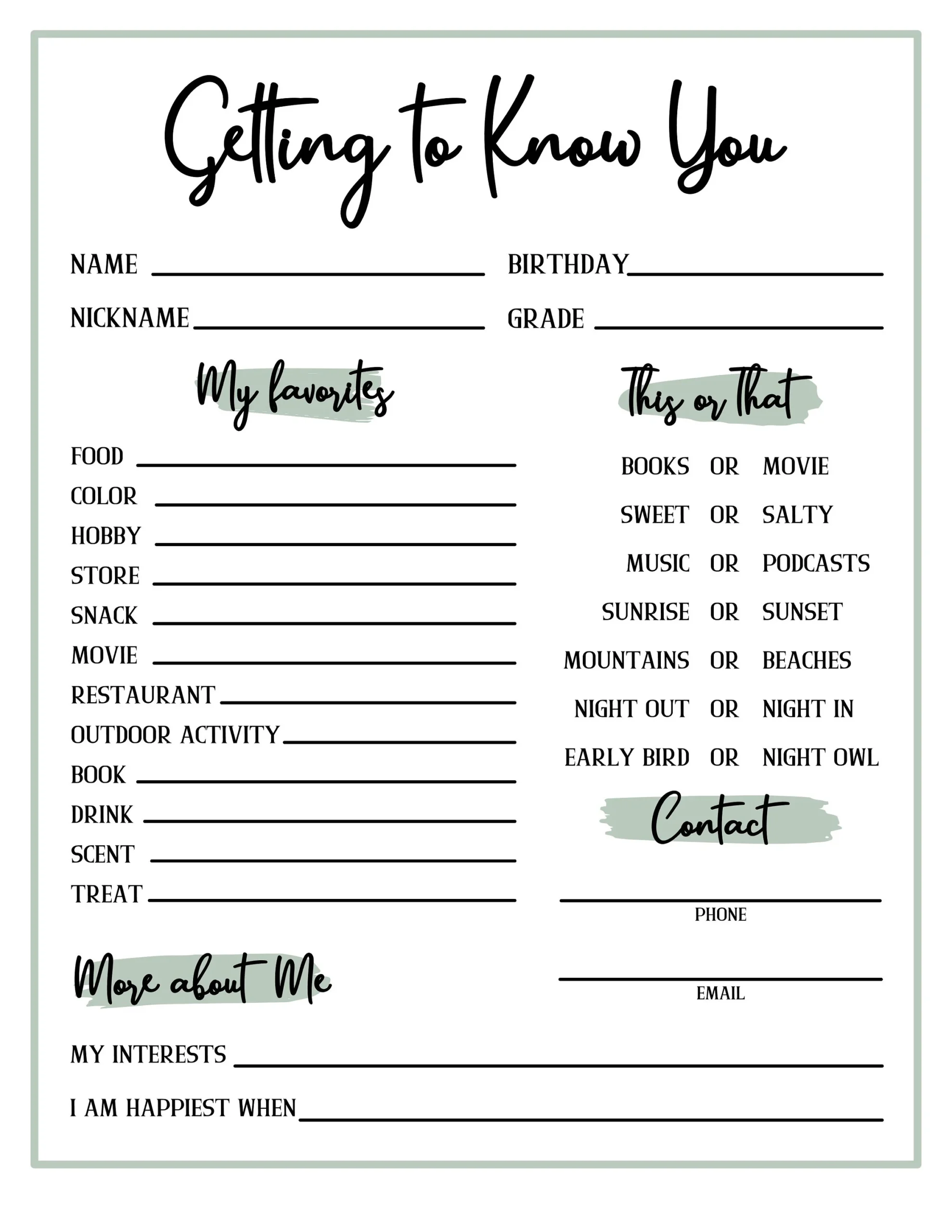 Get To Know You Getting To Know You Page Get To Know You 