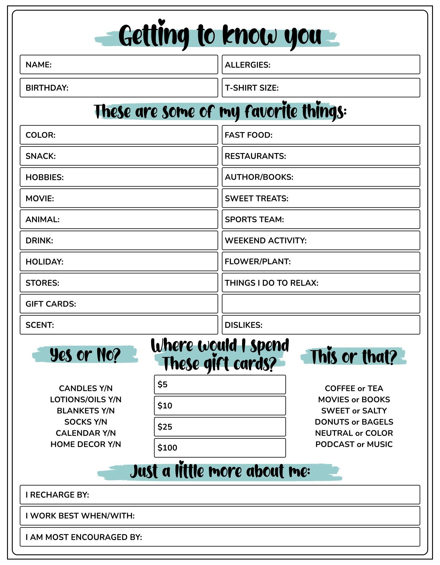 Getting To Know You Printable
