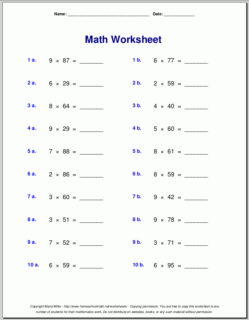 Multiplication Worksheets Free Printable