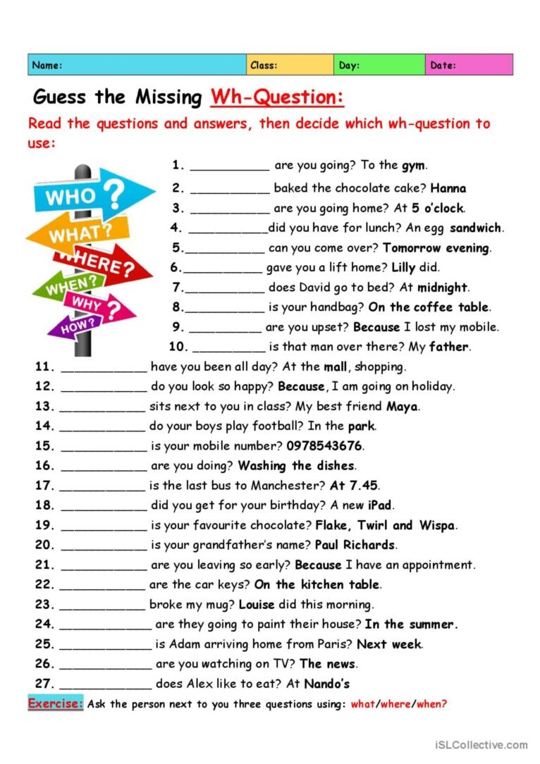 Guess The Missing Wh Question Genera English ESL Worksheets Pdf 