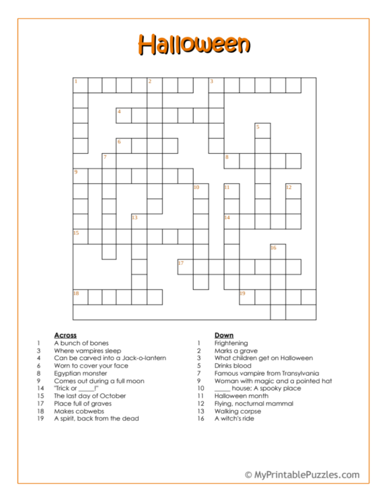 Printable Crossword Puzzles For Halloween