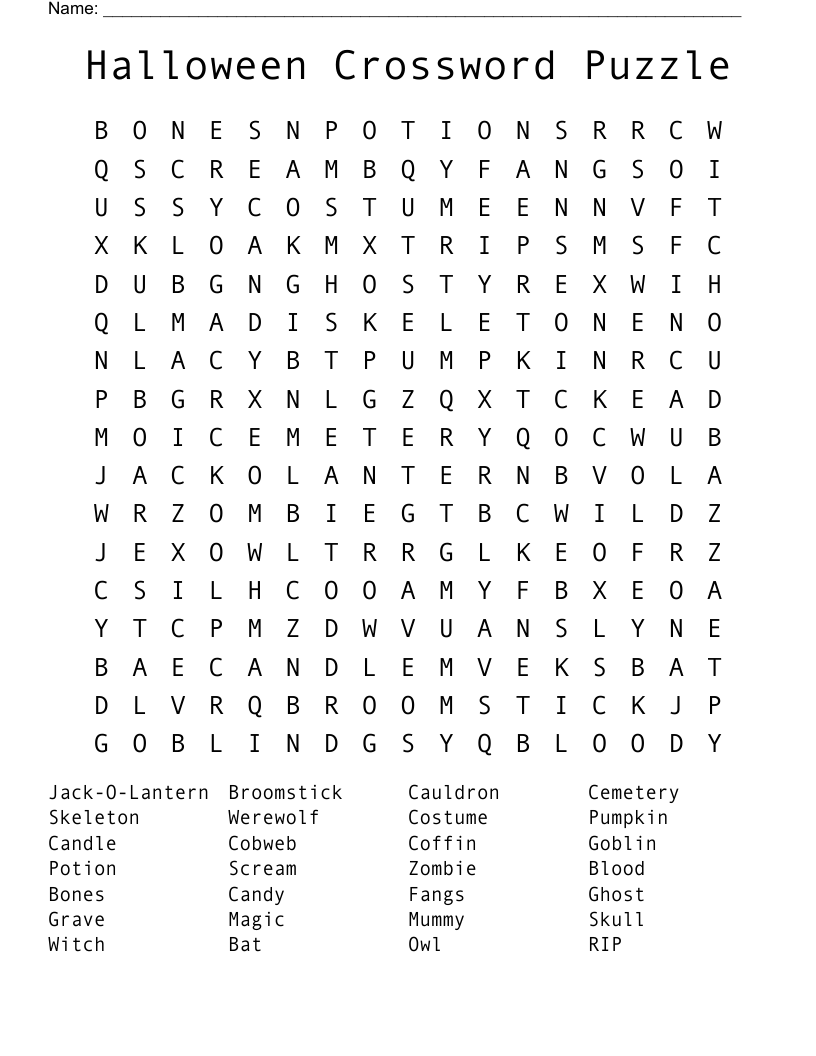 Halloween Crossword Puzzle Word Search WordMint Halloween Crossword Puzzle Word Search WordMint
