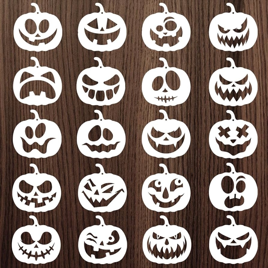 Halloween Pumpkins Face Stencils 20pcs Pumpkin Face Stencils For Carving Painting Reusable Plastic Pumpkins Face Drawing Template For DIY Pumpkin 