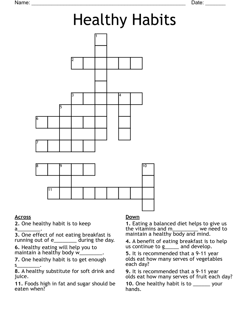 Healthy Eating Crossword Puzzles Printable
