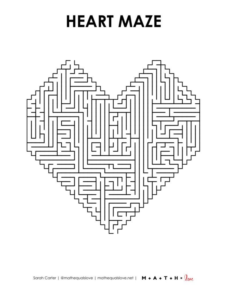 Heart Maze Printable For Valentine s Day Math Love