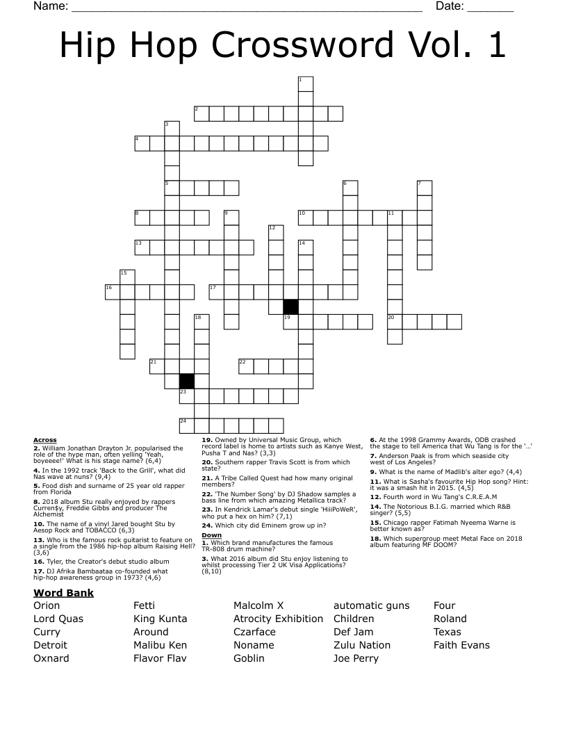 Hip Hop Crossword Vol 1 WordMint
