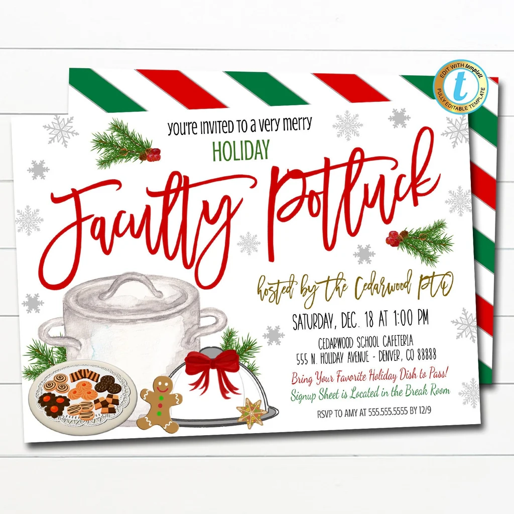 Holiday Faculty Potluck Invite TidyLady Printables