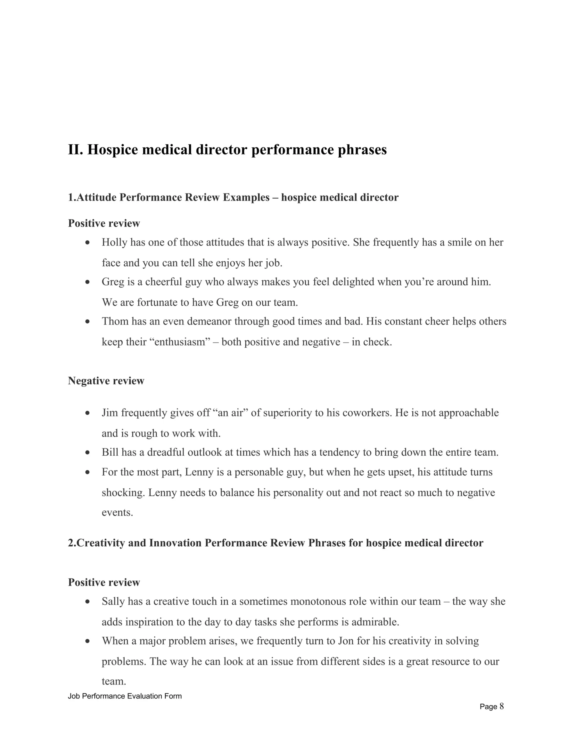 Hospice Medical Director Performance Appraisal DOC