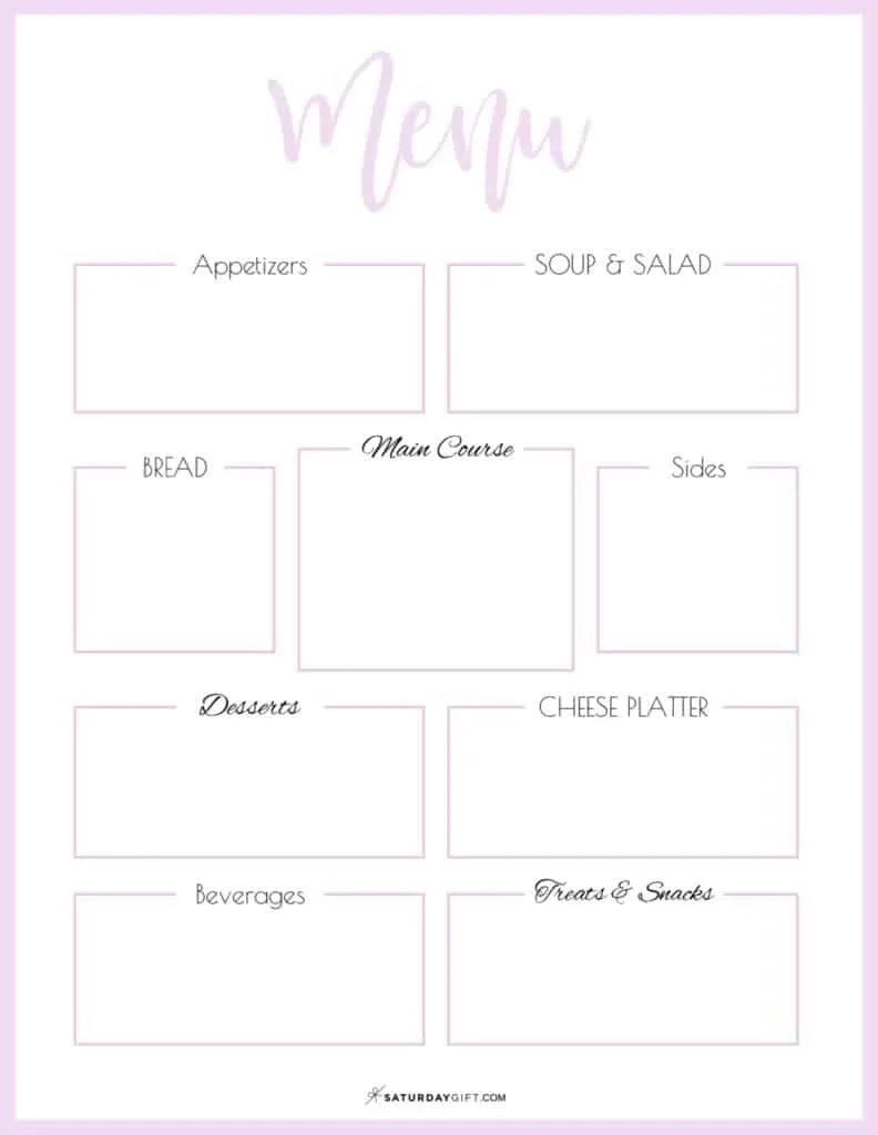 Printable Menu Template