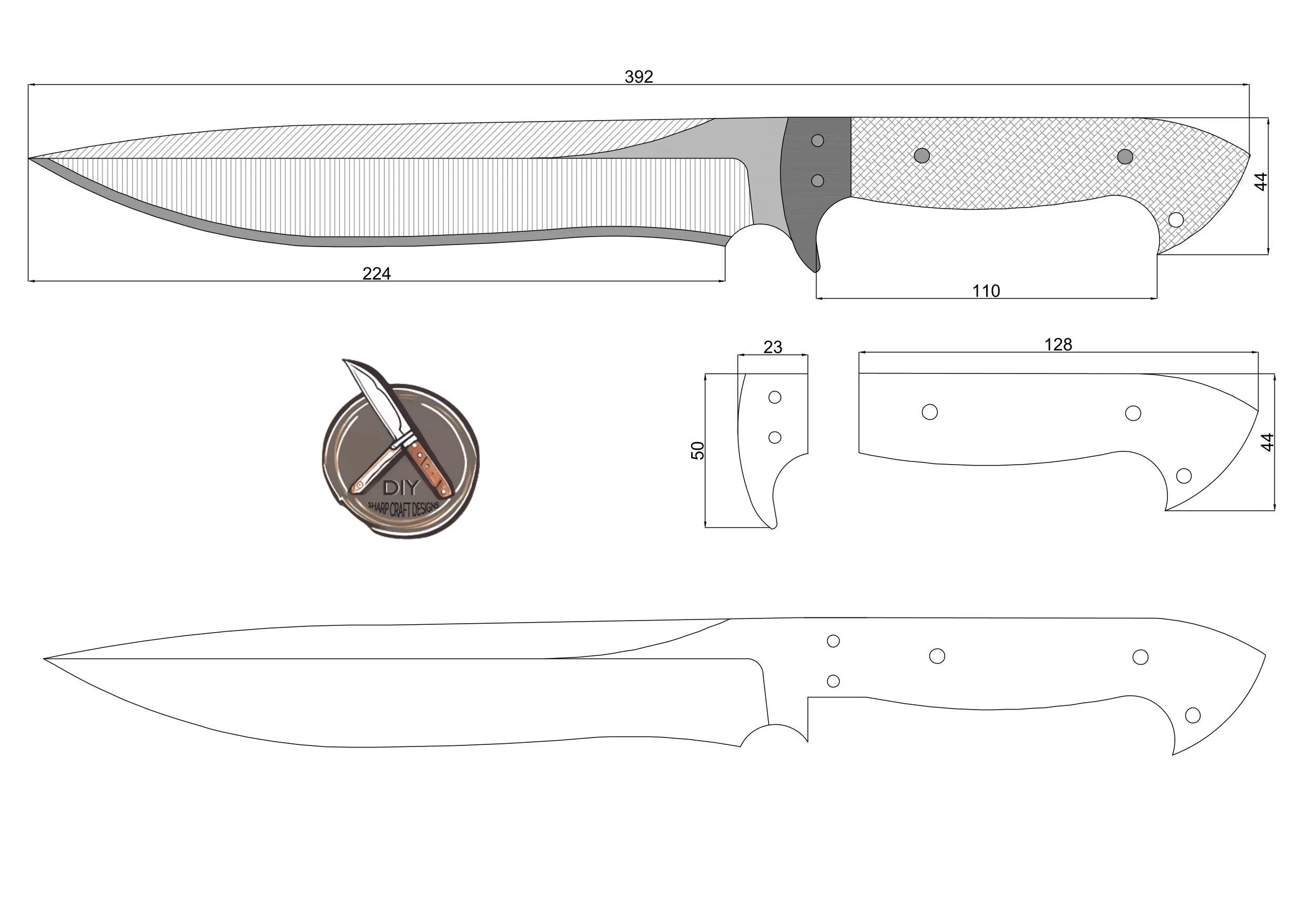 Hunting Knife Template DIY Crafting CNC Laser Cut dwg Dxf 