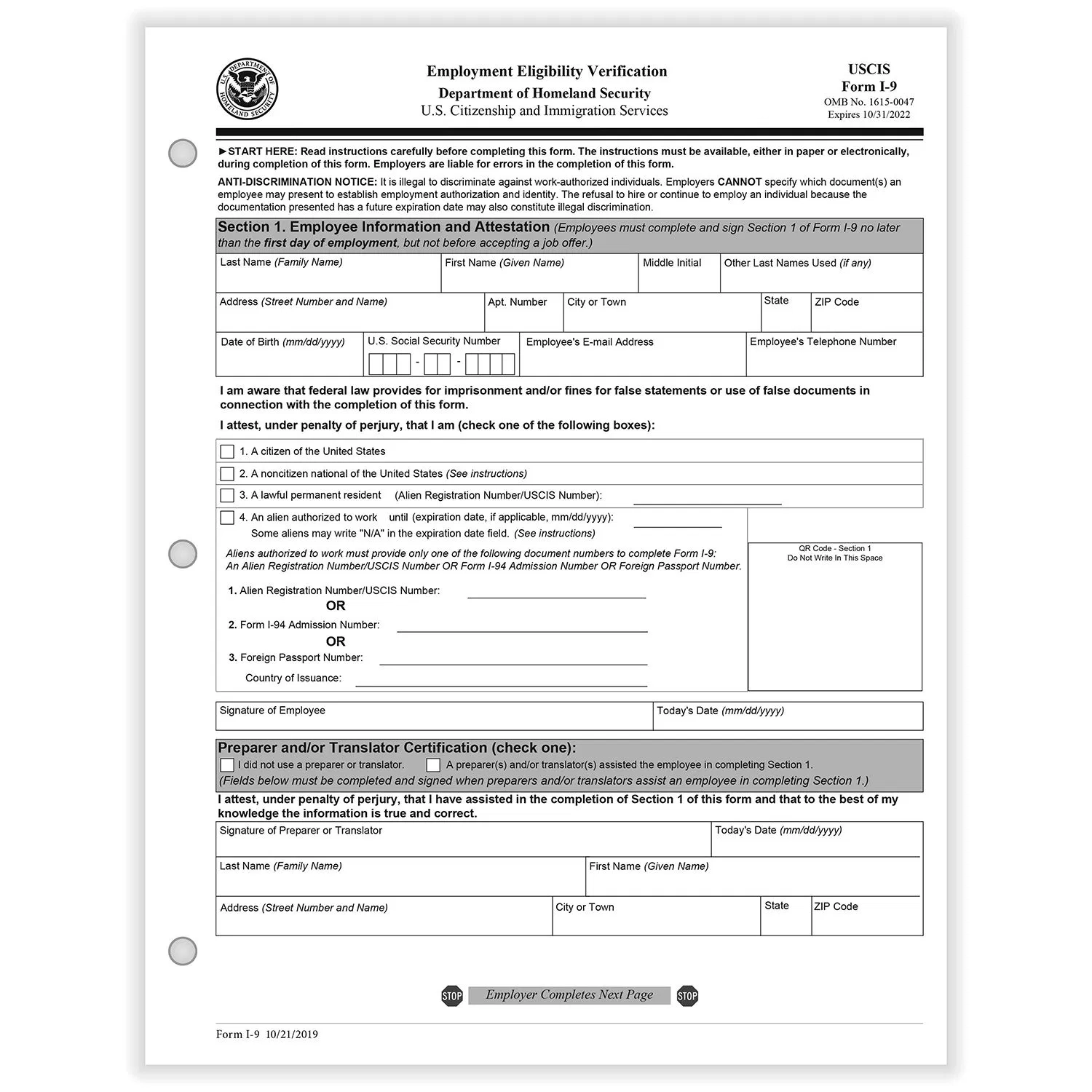 Printable Form I9